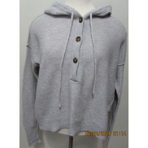 FREE PEOPLE SIZE S WOOL ALPACA BLEND HOODED PULL-ON SWEATER GRAY BUTTONS SOFT